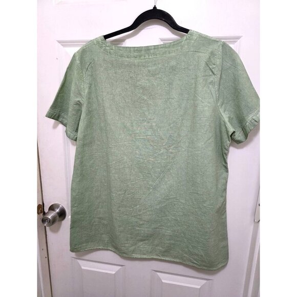 Green Graphic Print Short Sleeve Linen -Shirt XX-Large - Picture 4 of 6
